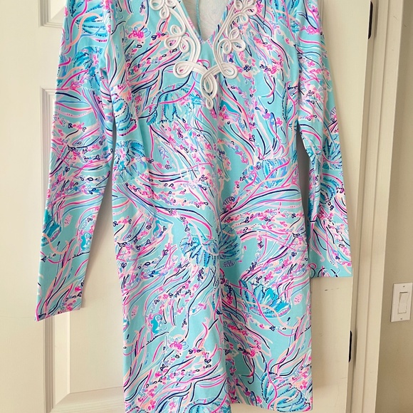 Lilly Pulitzer Harper Shift Dress Long Sleeve Bayside Blue Stretch Medium - Picture 2 of 10